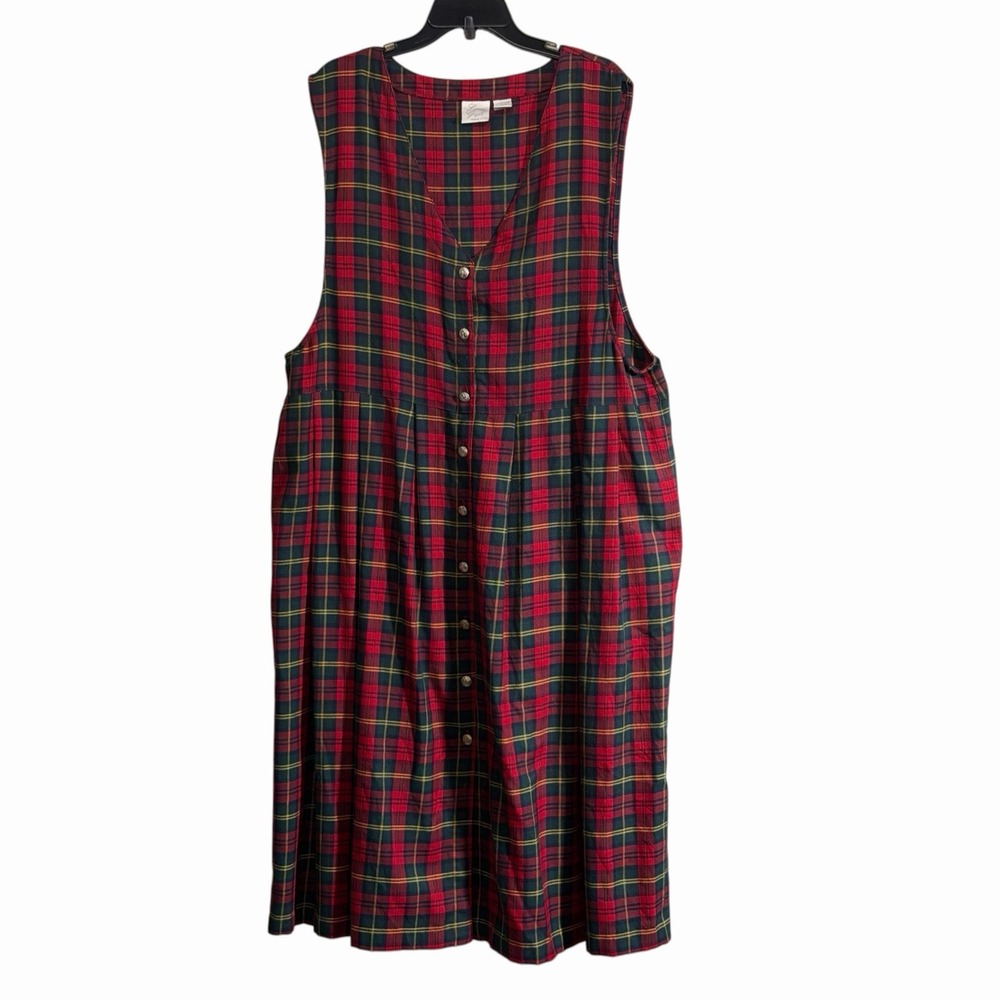 Laura Gayle 22W Jumper Midi Dress Red Green Tartan Plaid Button Sleeveless Flaw